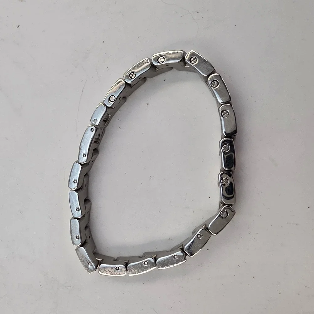 Marc Ecko Mens Stainless Steel Crystal Mother of Pearl Link Bracelet Silver Tone